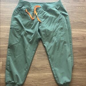 Women Green Jogger Pants with Orange Accents